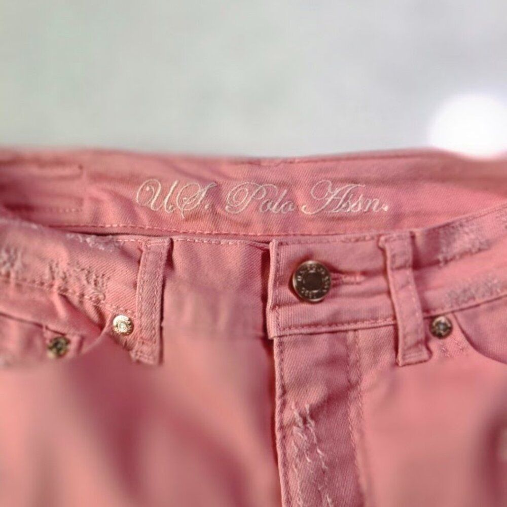 XS U.S. Polo Assn. Women's Size 2 Baby Pink Distressed Cotton Denim Cuff Shorts - Picture 7 of 8
